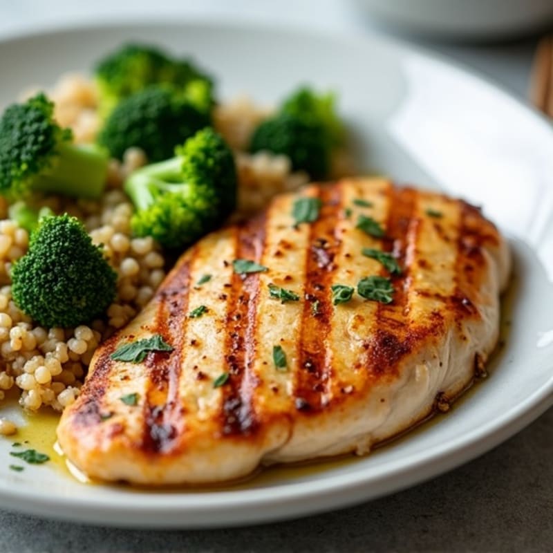 Grilled Chicken Breast with Quinoa and Roasted Broccoli