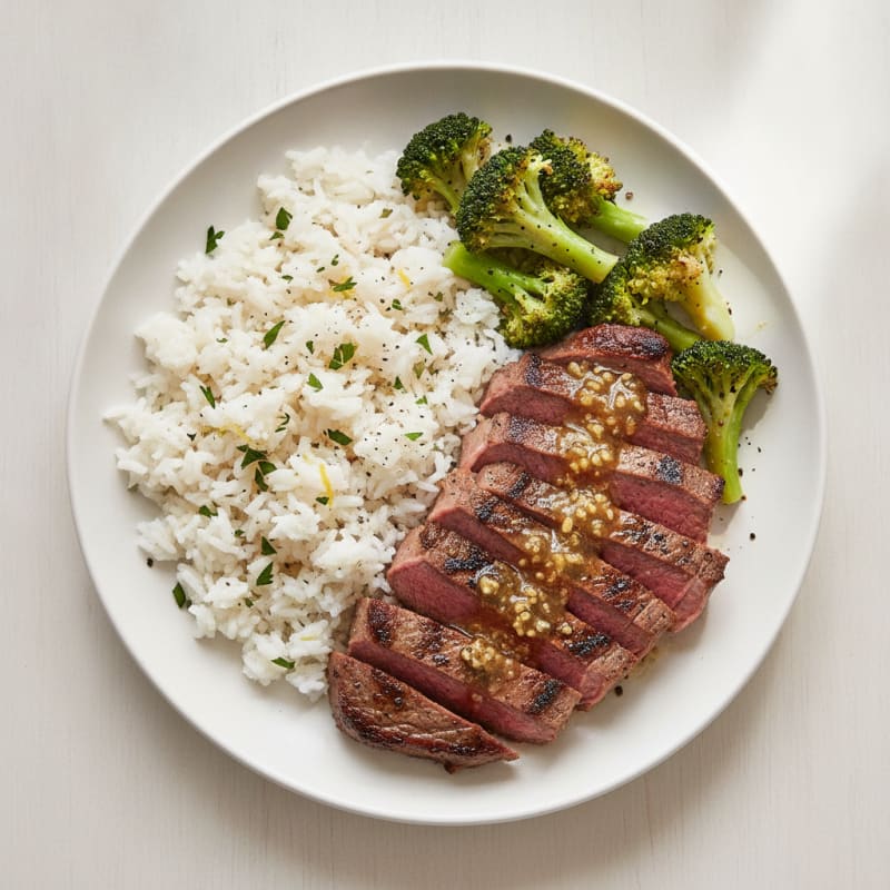 Garlic Butter Steak with Lemon Herb Rice