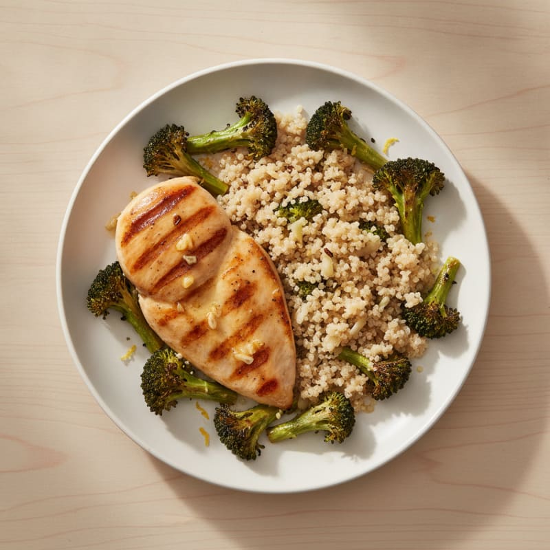 Grilled Chicken Breast with Quinoa and Roasted Broccoli