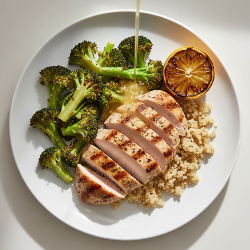 Grilled Turkey Breast with Roasted Broccoli and Quinoa