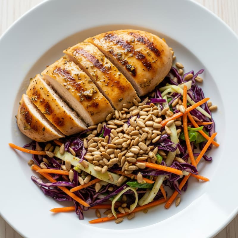 Grilled Chicken Breast with Crunchy Cabbage Slaw