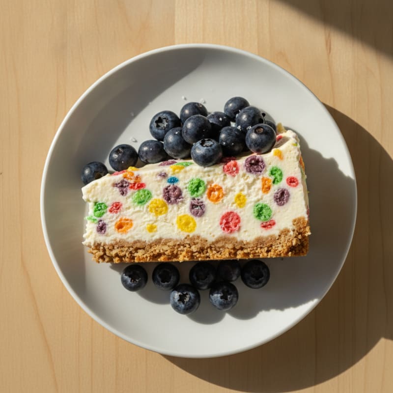 Fruity Pebble Protein No-Bake Cheesecake