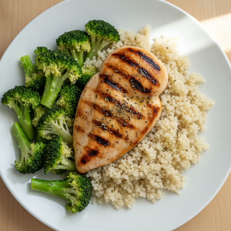 Grilled Chicken Breast with Quinoa and Steamed Broccoli