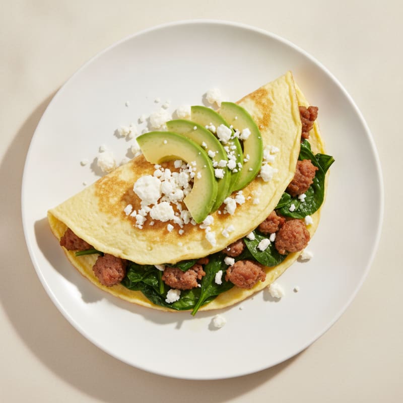Egg White Omelet with Sautéed Spinach and Turkey Sausage