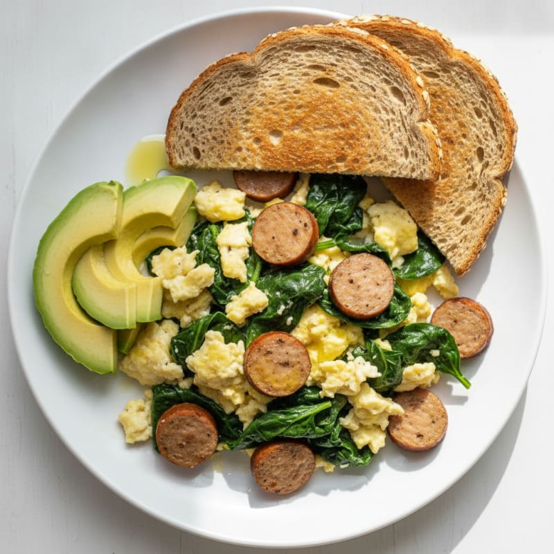 Egg White Scramble with Turkey Sausage and Spinach