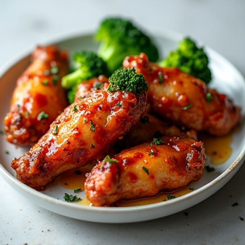 Crispy Baked Spicy BBQ Chicken Wings with Roasted Broccoli