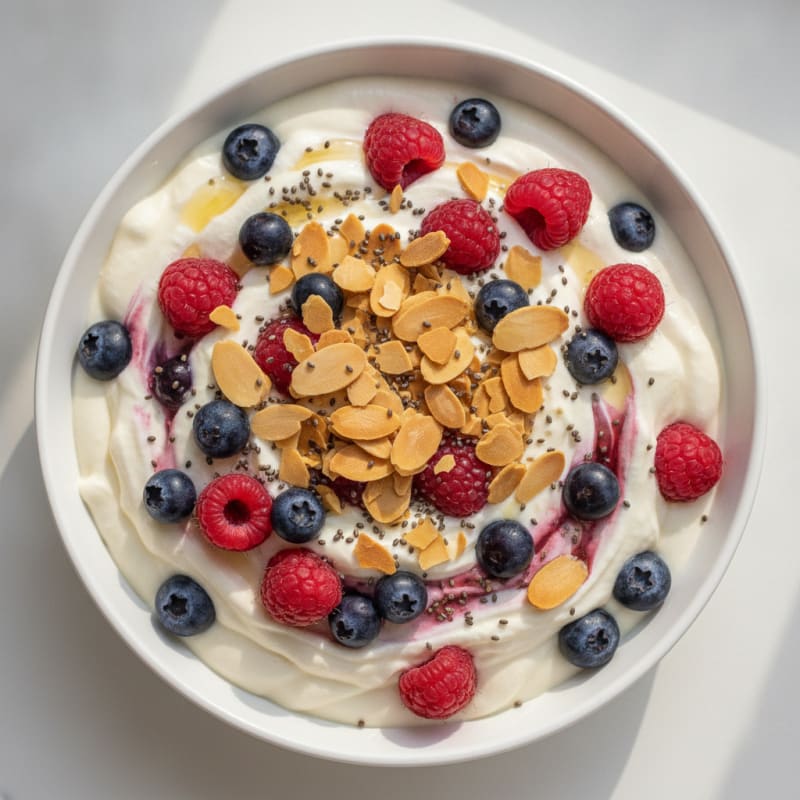 Greek Yogurt Protein Mousse with Mixed Berries