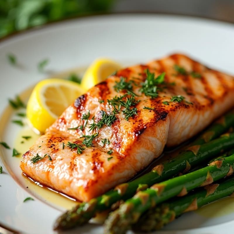Flaky Lemon Herb Grilled Salmon with Crispy Roasted Asparagus