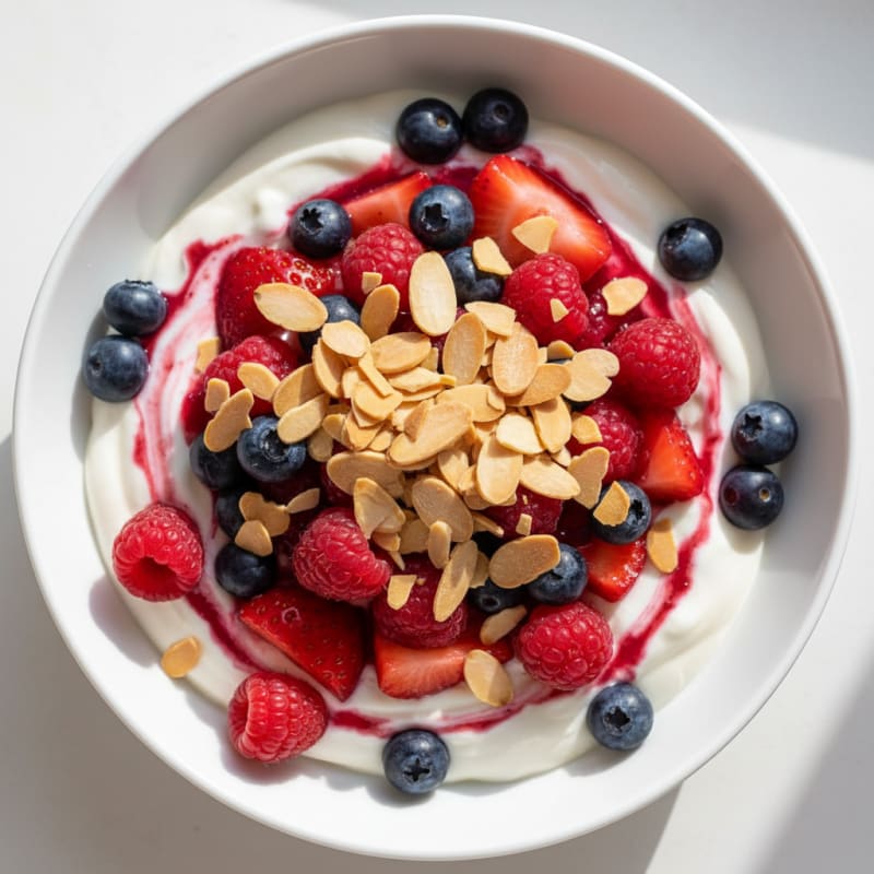 Greek Yogurt Protein Parfait with Mixed Berries and Almonds