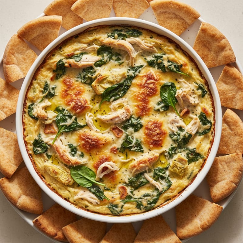 Baked Spinach Artichoke Dip with Toasted Pita