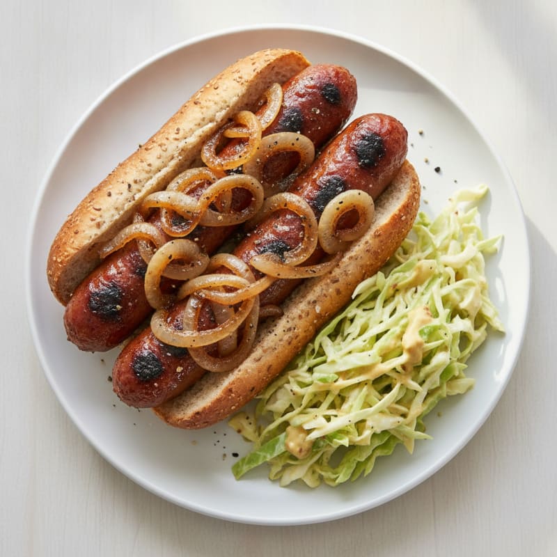 Grilled Hot Dogs with Caramelized Onions