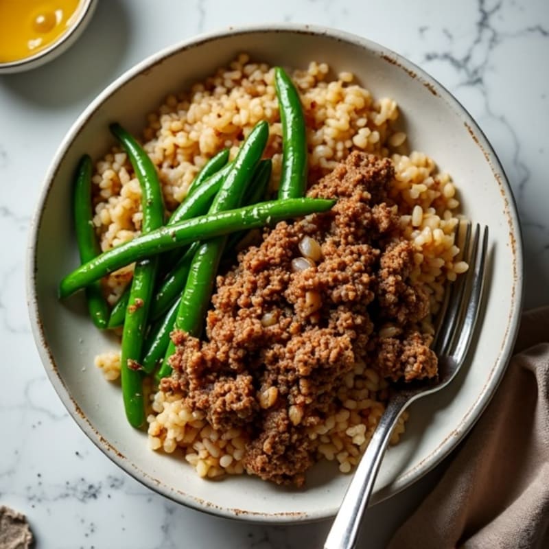 Savory Ground Beef and Brown Rice Skillet with Crispy Green Beans
