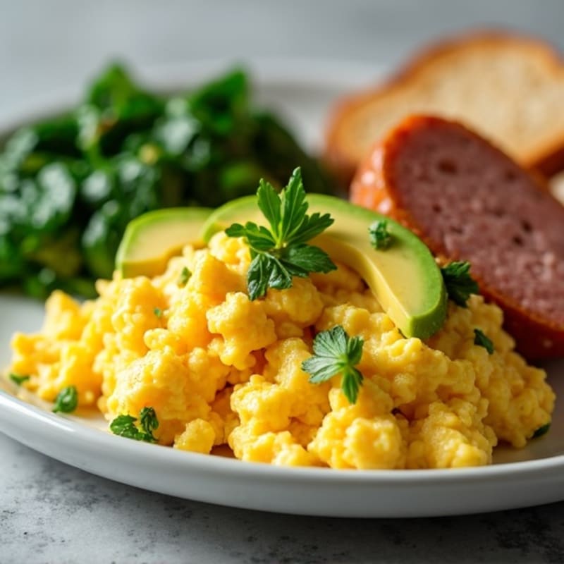 Scrambled Egg Whites with Turkey Sausage and Sautéed Spinach