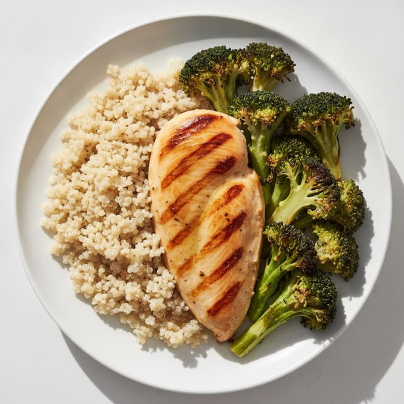 Grilled Chicken Breast with Roasted Broccoli and Quinoa