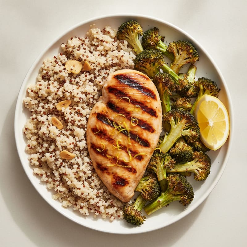 Grilled Chicken Breast with Quinoa and Roasted Broccoli