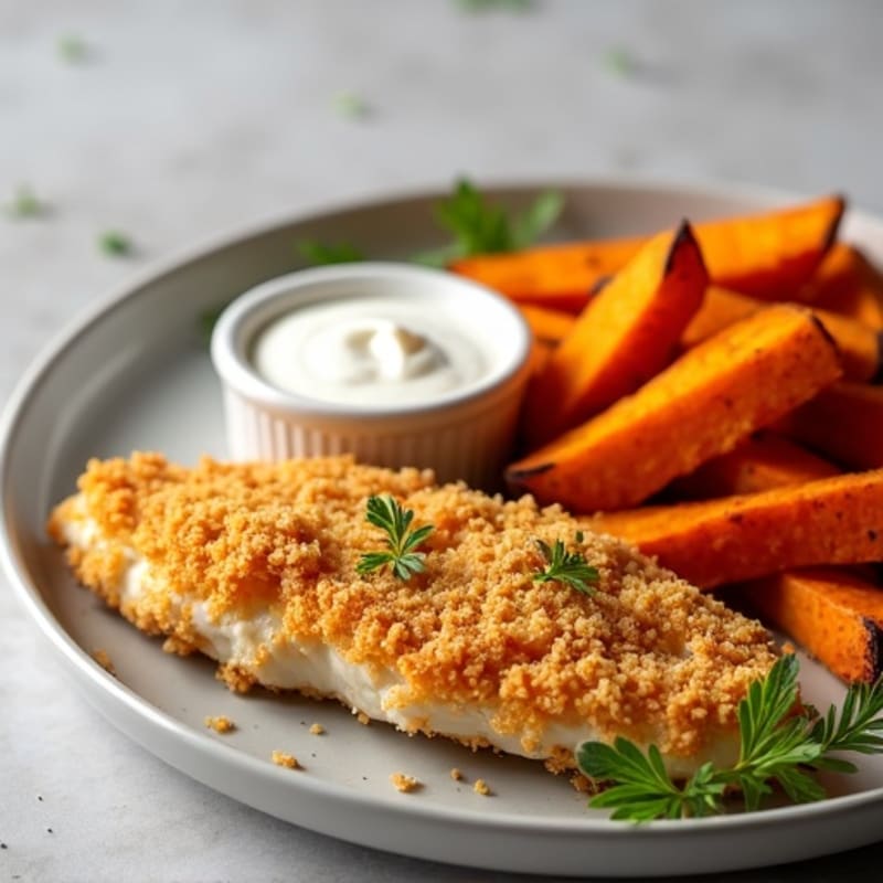 Crispy Baked White Fish with Roasted Sweet Potato Fries
