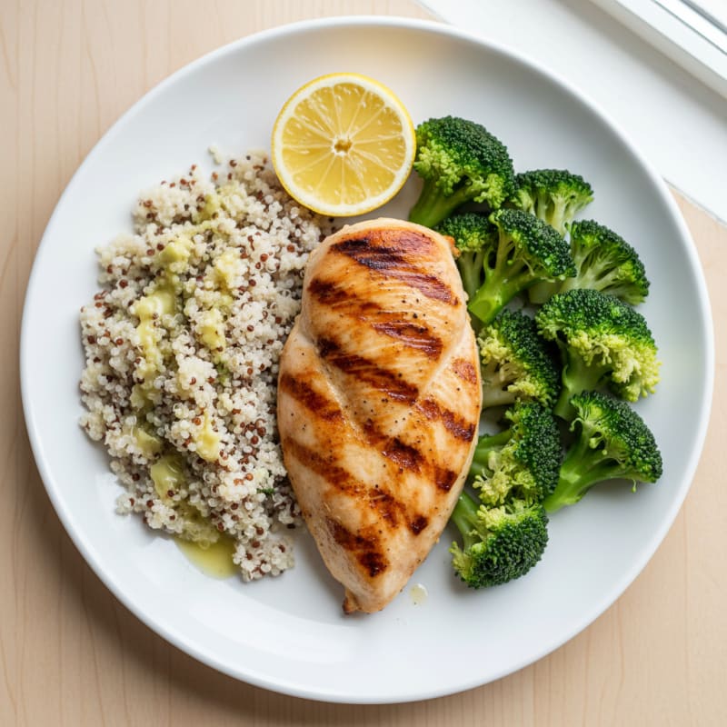 Grilled Chicken Breast with Quinoa and Steamed Broccoli