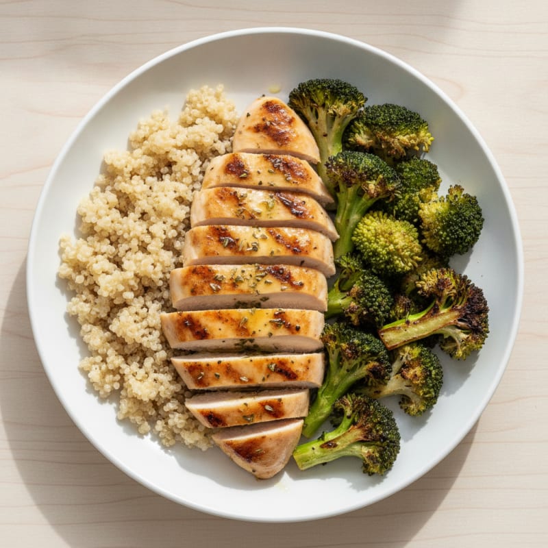 Grilled Chicken and Quinoa Bowl with Roasted Broccoli