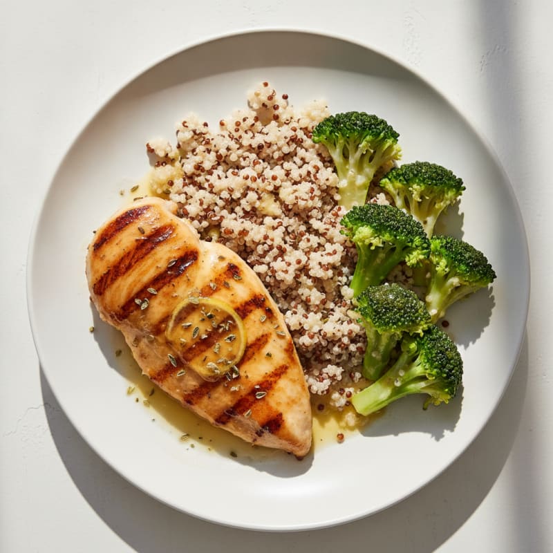 Grilled Chicken Breast with Quinoa and Steamed Broccoli