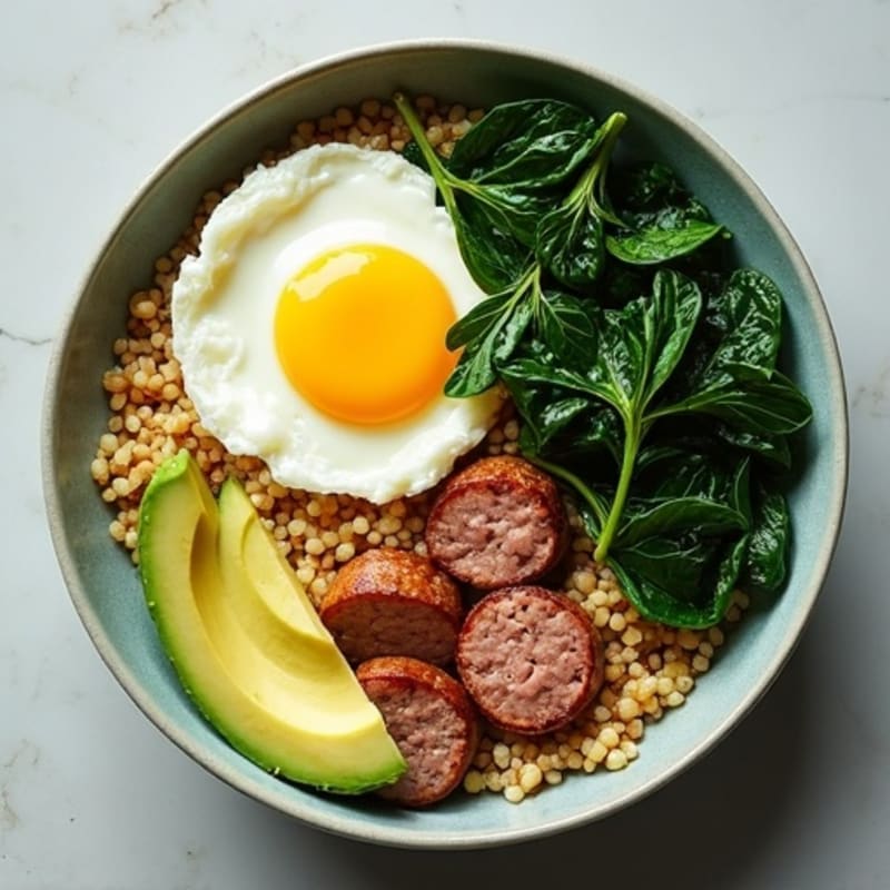 Egg White and Turkey Sausage Scramble with Sautéed Spinach