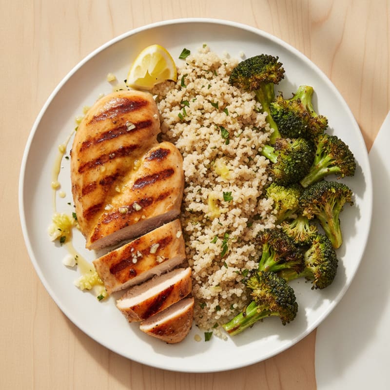 Grilled Chicken Breast with Quinoa and Roasted Broccoli