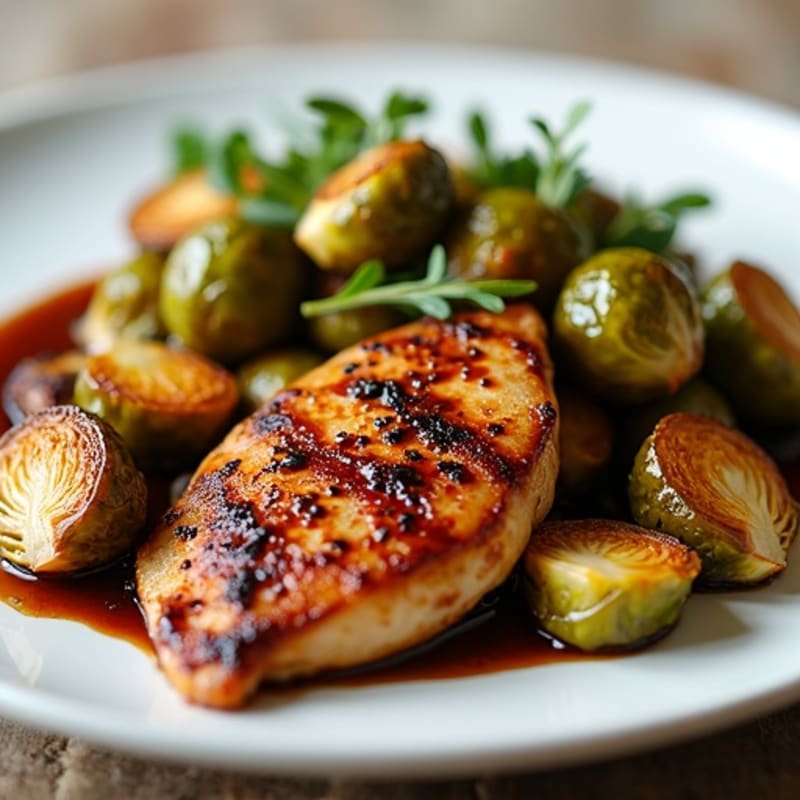 Balsamic Glazed Chicken with Crispy Roasted Brussels Sprouts