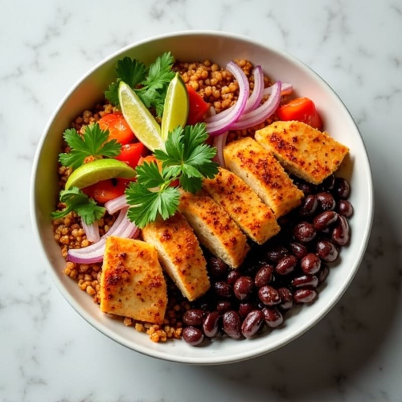 Spicy Black Bean Quinoa Bowl with Lime-Marinated Chicken