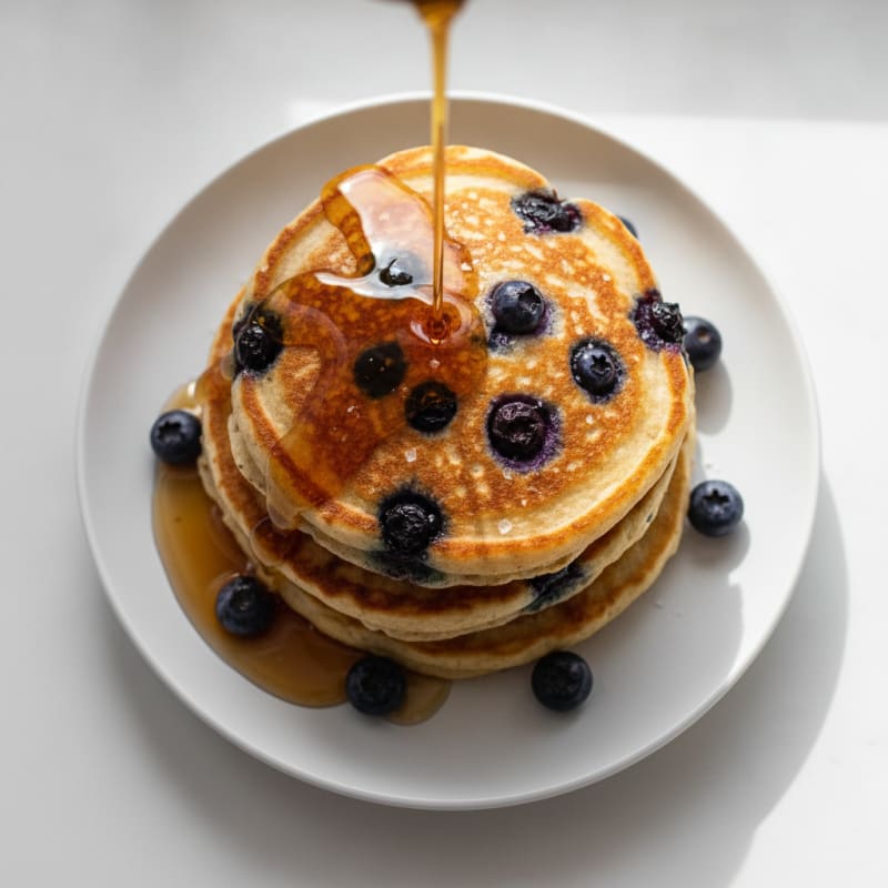 Blueberry Ricotta Pancakes with Maple Syrup