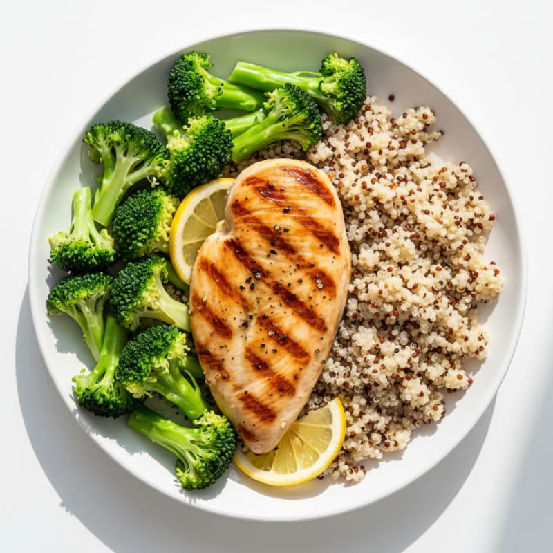 Grilled Chicken Breast with Quinoa and Steamed Broccoli