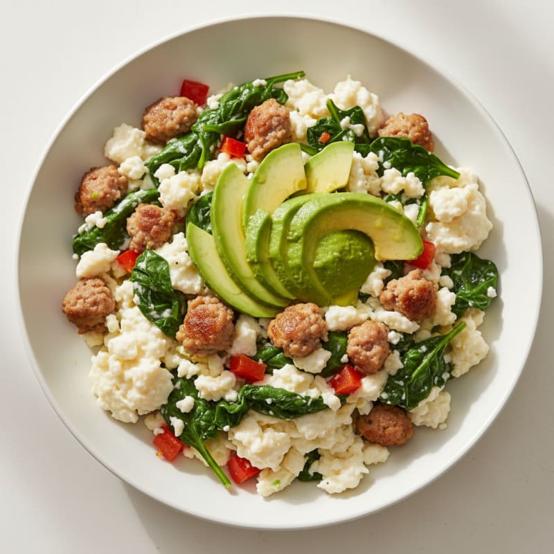 Egg White Scramble with Spinach and Turkey Sausage
