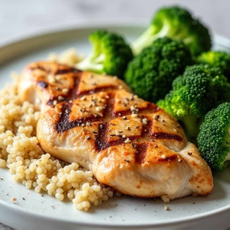 Grilled Chicken Breast with Quinoa and Steamed Broccoli