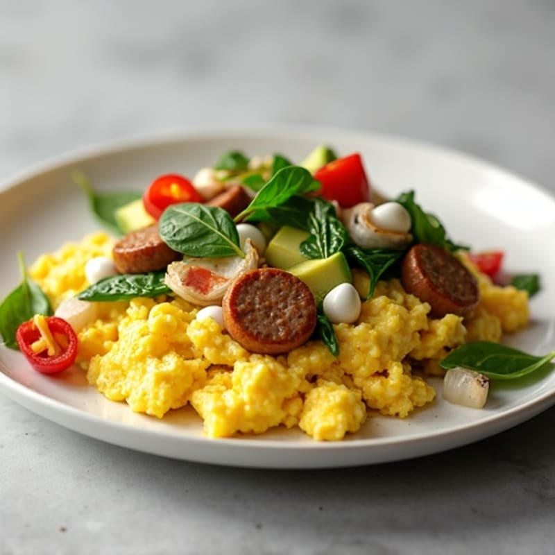 Egg White Scramble with Turkey Sausage and Baby Spinach