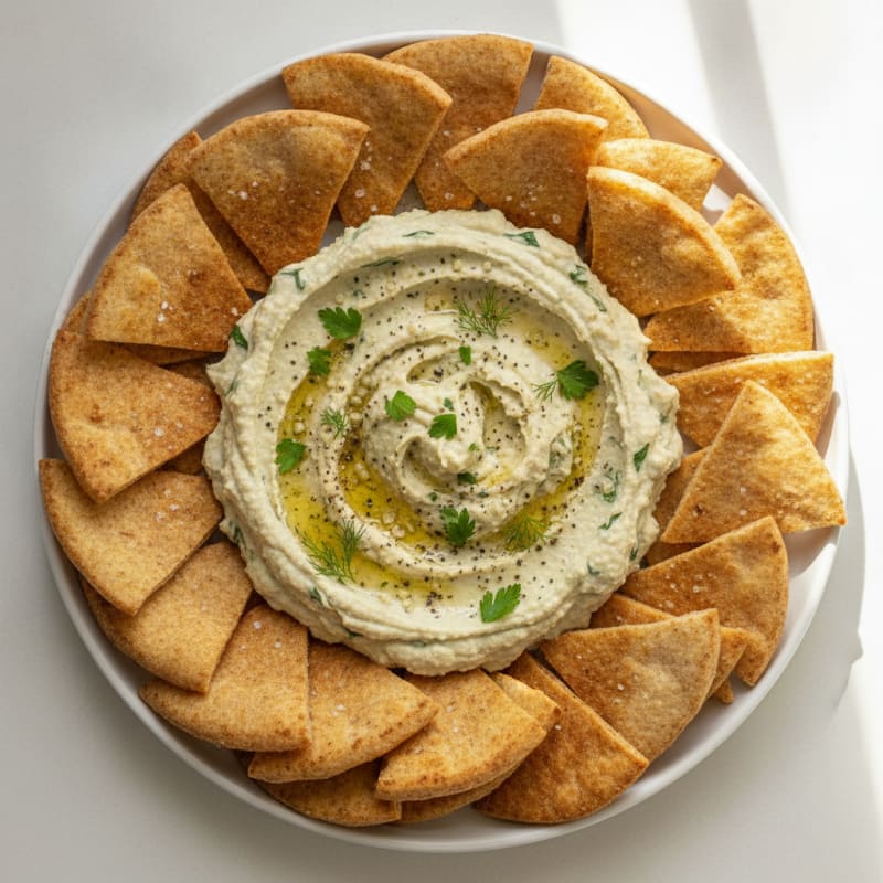 Garlic Herb Hummus with Pita Chips