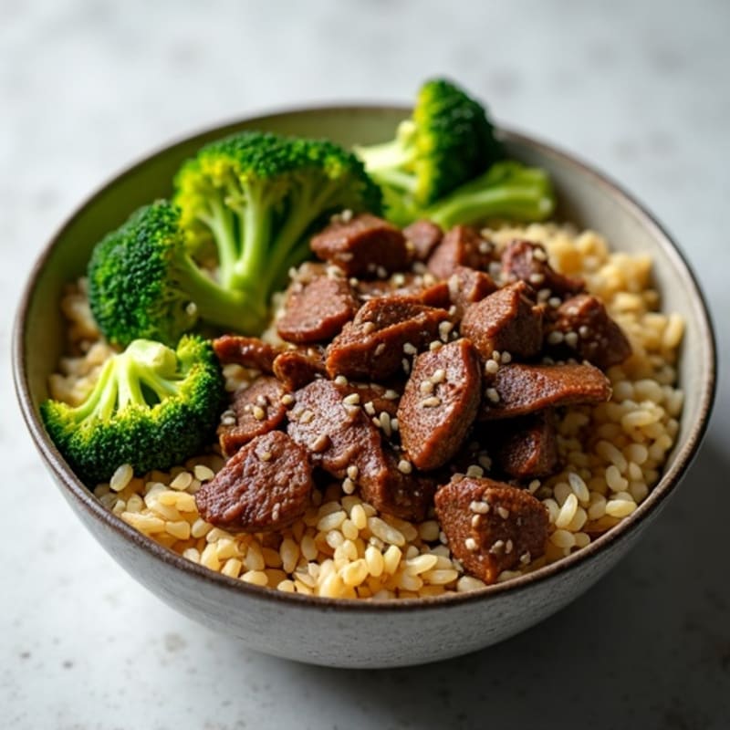 Lean Beef and Crispy Broccoli Brown Rice Bowl