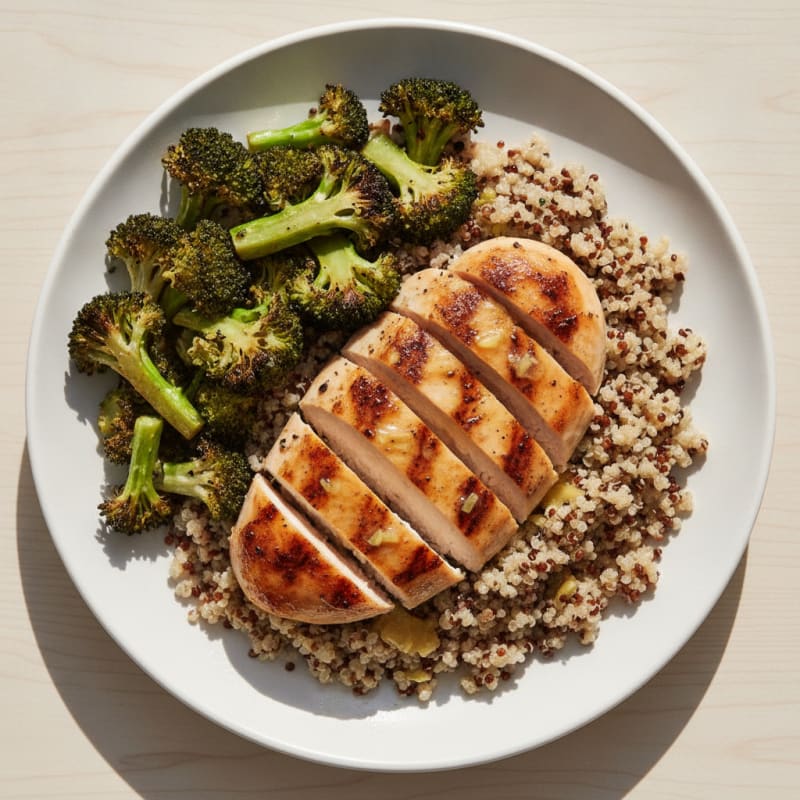 Grilled Chicken Breast with Quinoa and Roasted Broccoli