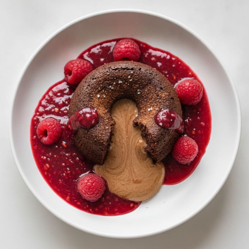 Chocolate Lava Cake with Raspberry Coulis