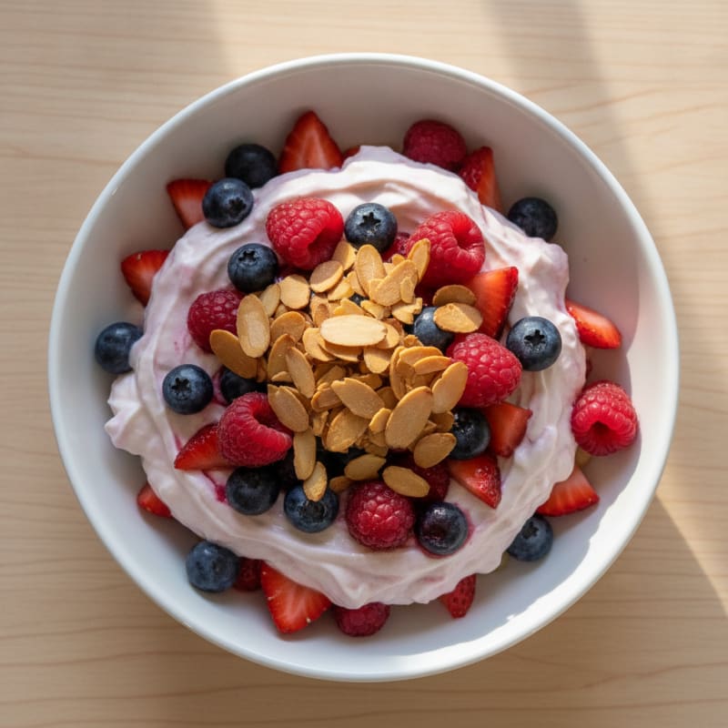 Creamy Greek Yogurt Protein Parfait with Mixed Berries and Almonds