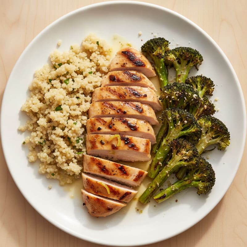 Grilled Chicken Breast with Quinoa and Roasted Broccoli