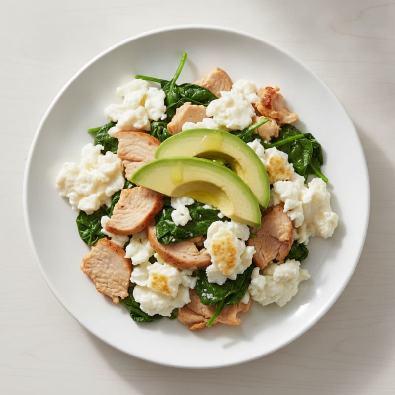 Egg White Scramble with Turkey Breast and Sautéed Spinach