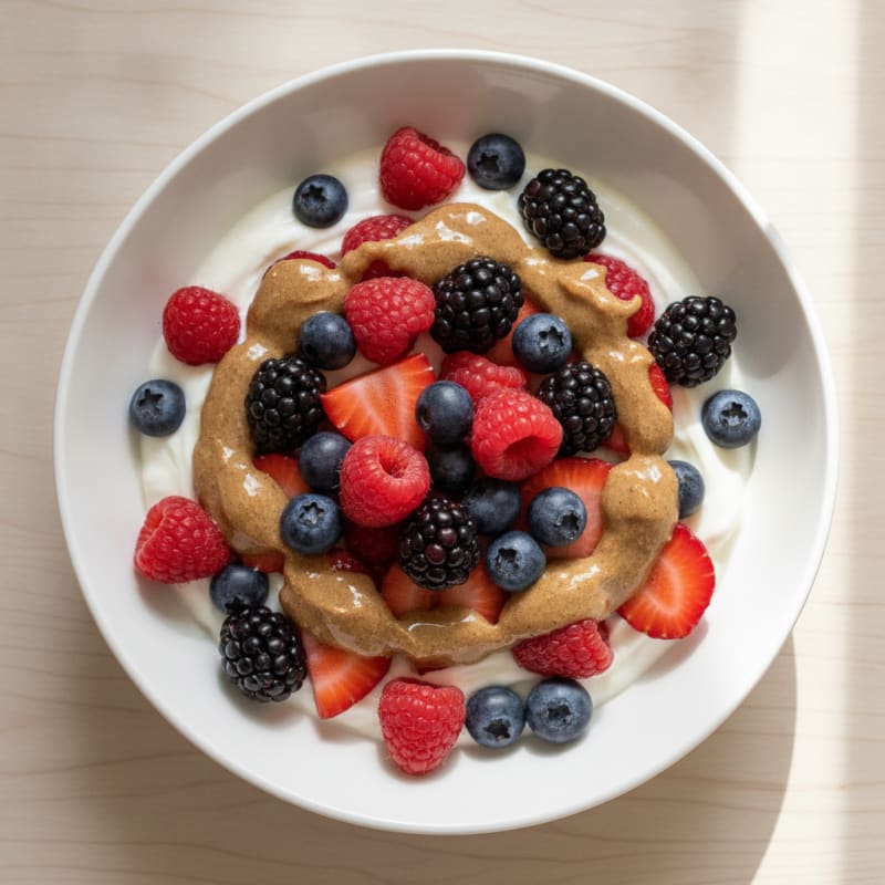 Greek Yogurt Bowl with Mixed Berries and Almond Butter