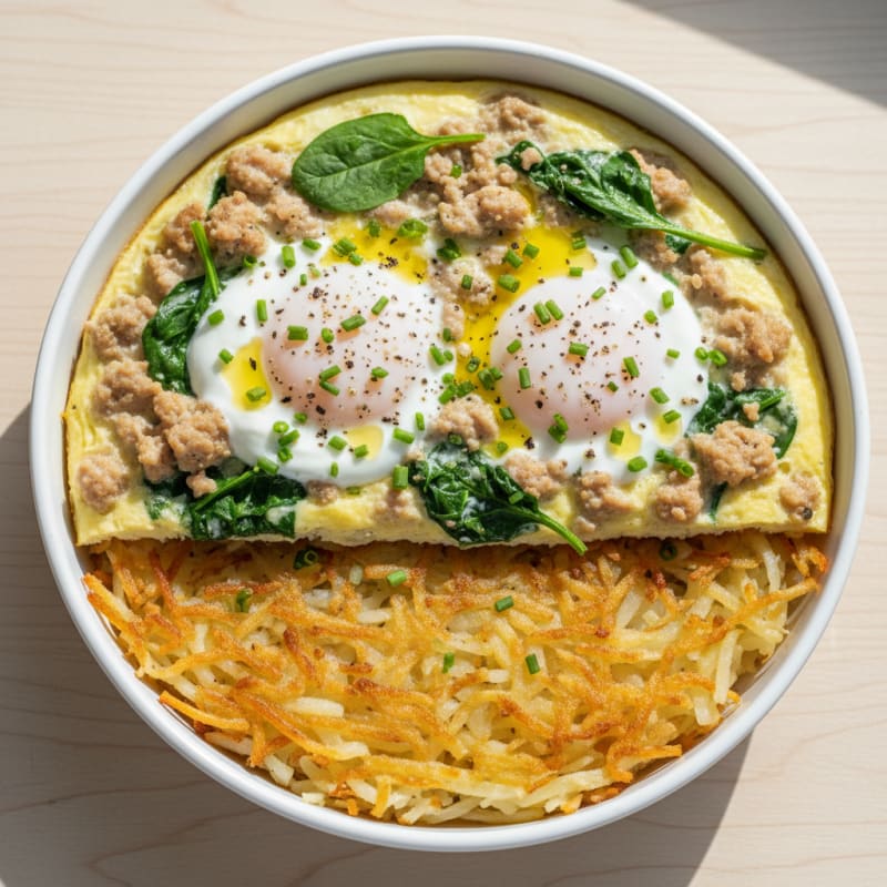 Creamy Baked Eggs with Golden Hash Browns