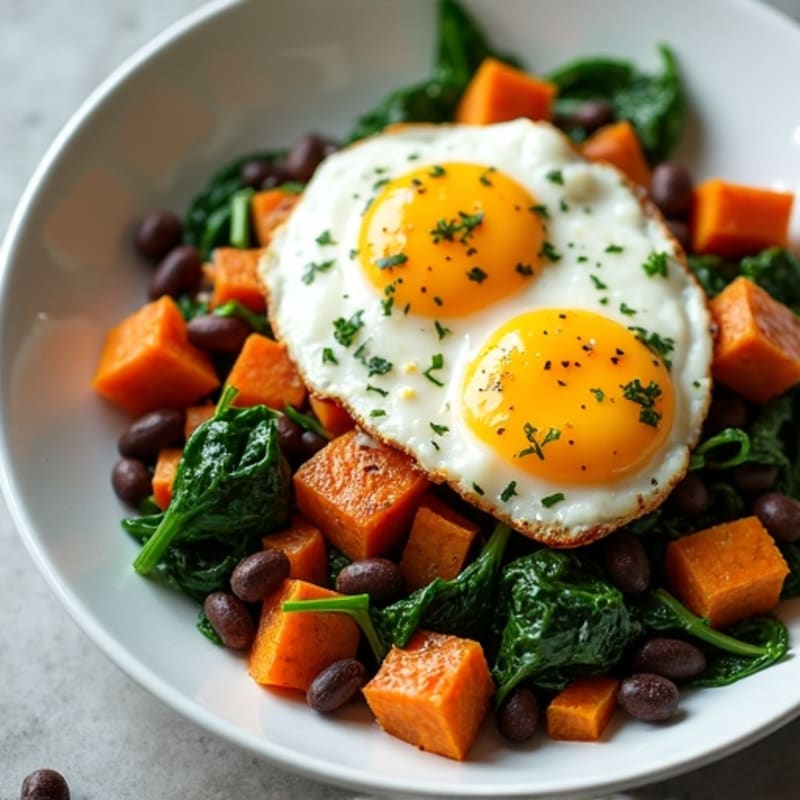 Sweet Potato Hash with Crispy Eggs and Greens