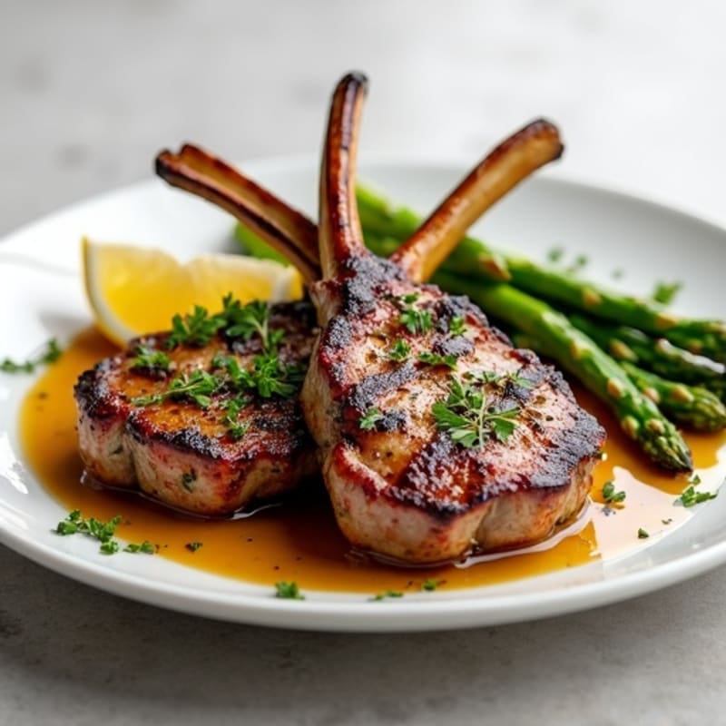 Herb-Marinated Grilled Lamb Chops with Roasted Asparagus