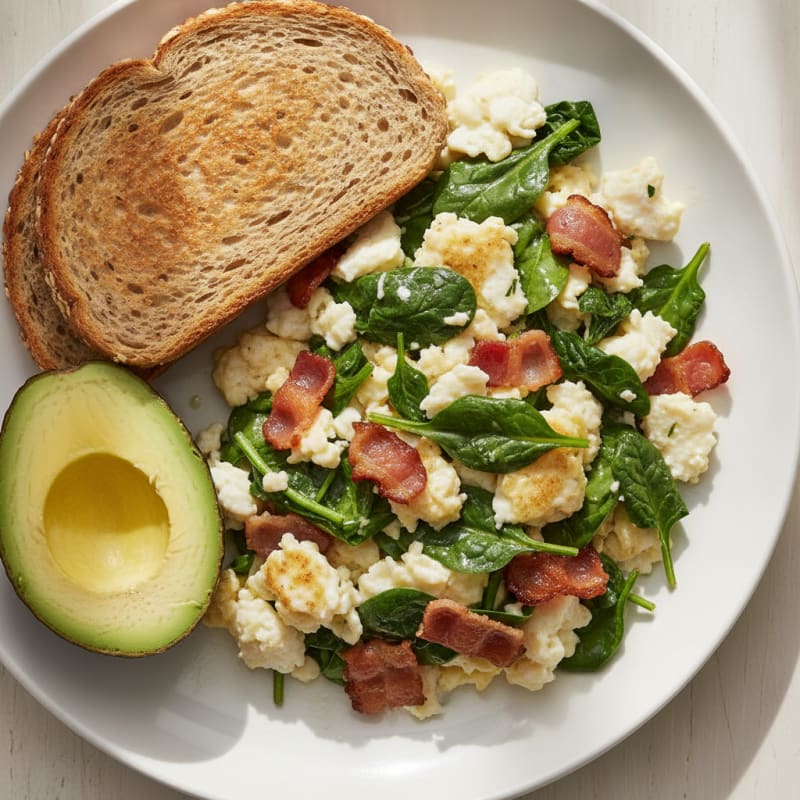Egg White Scramble with Spinach and Turkey Bacon