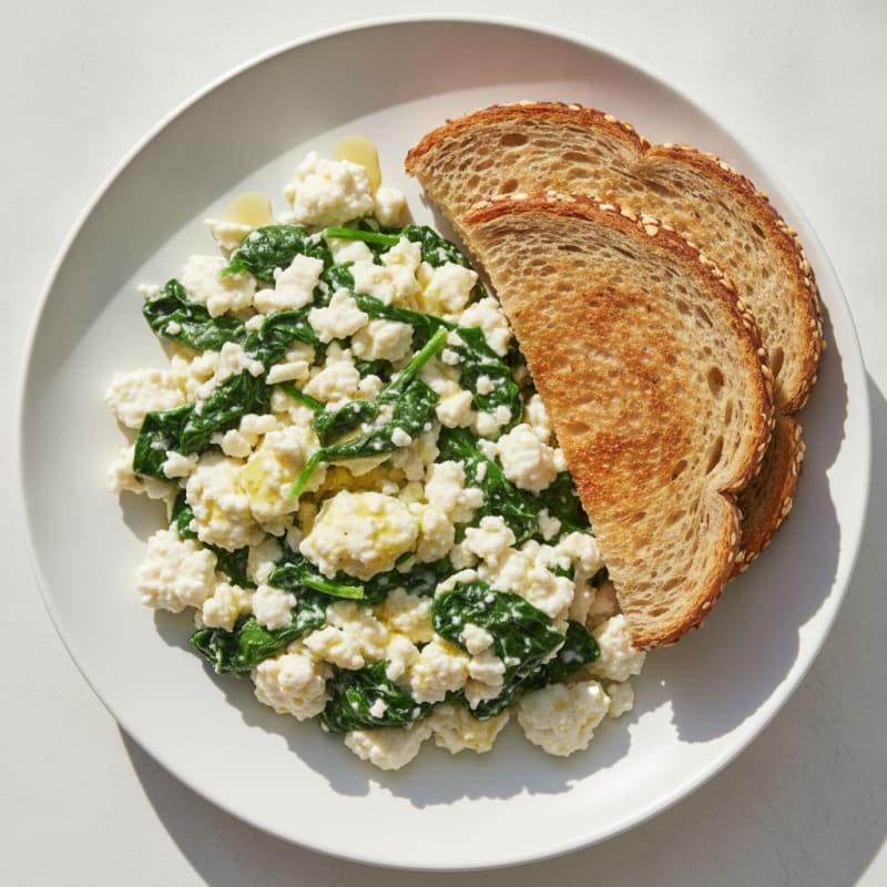 Cottage Cheese Egg White Scramble with Sautéed Spinach