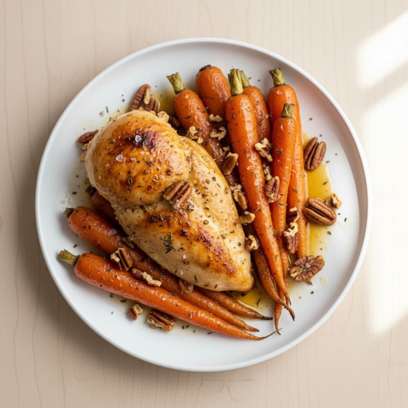 Maple-Glazed Roasted Carrots and Chicken with Pecans