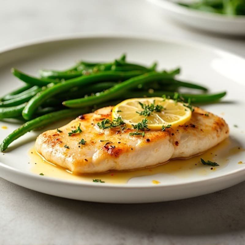 Lemon Garlic Pan-Seared Boneless Chicken with Roasted Green Beans