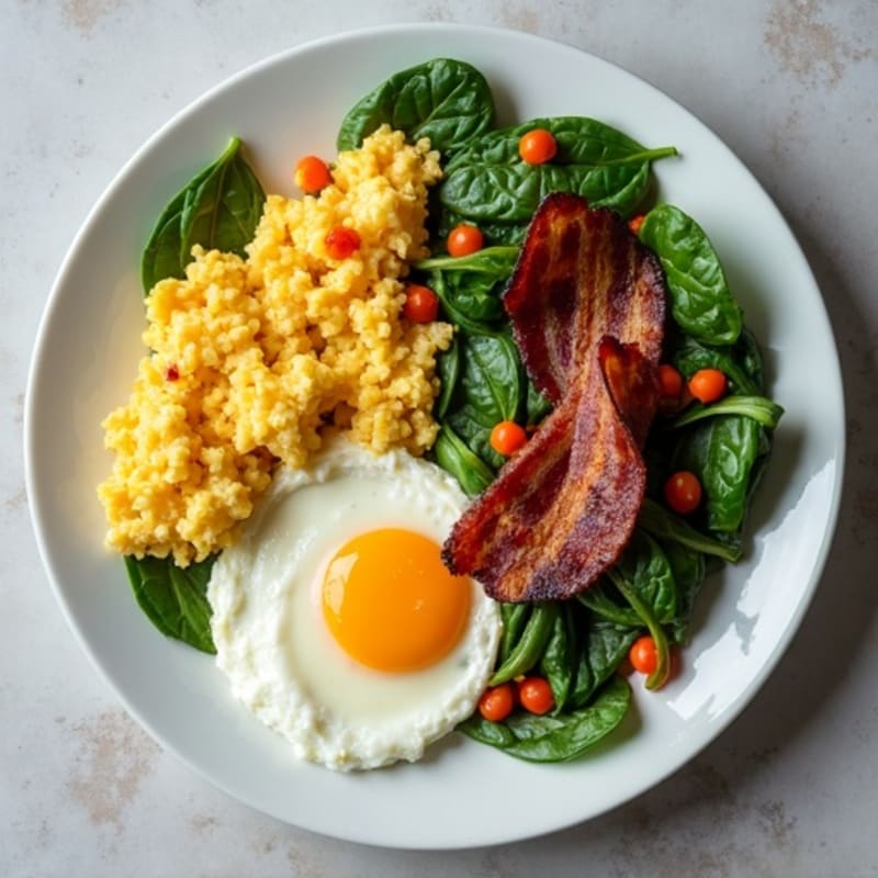 Cottage Cheese Egg Scramble with Spinach and Turkey Bacon