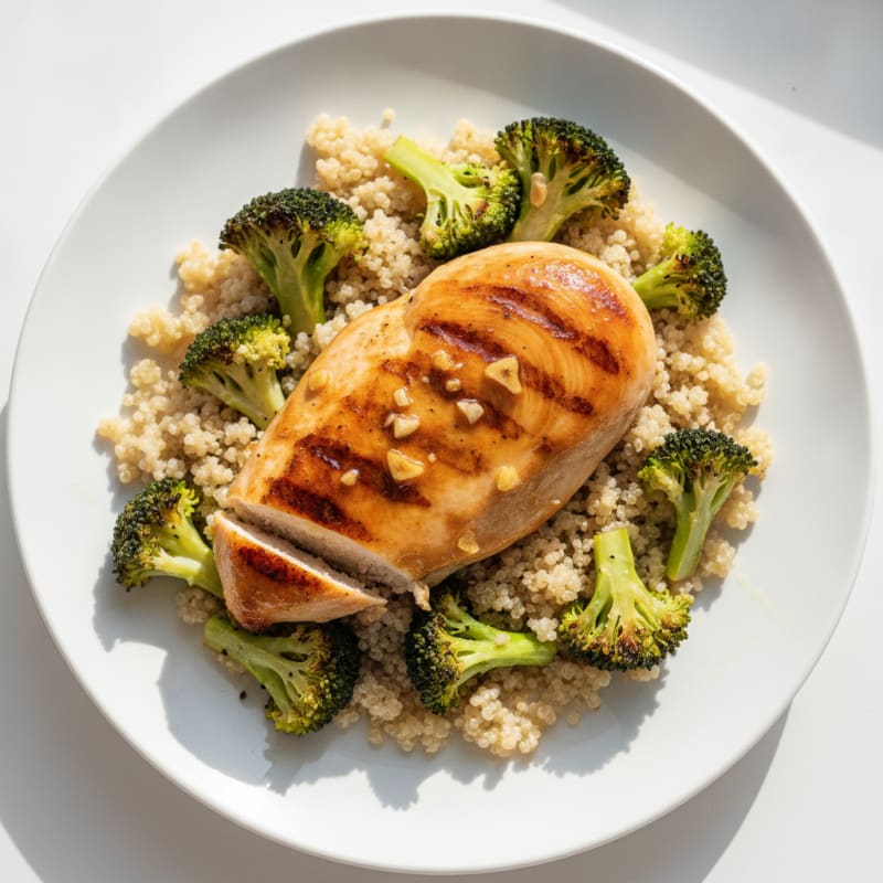 Grilled Chicken Breast with Quinoa and Roasted Broccoli