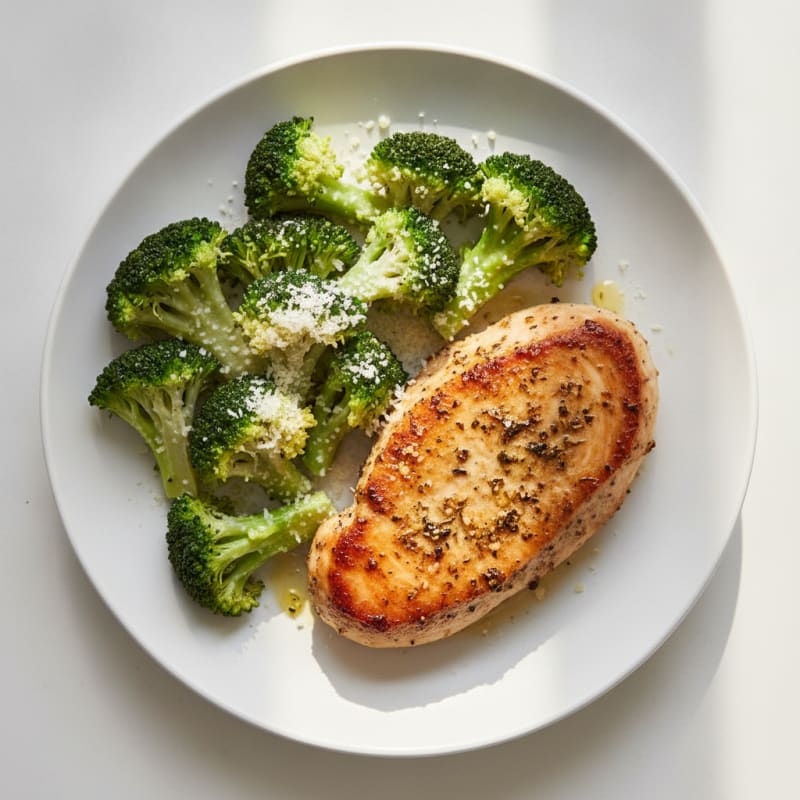 Seared Turkey Breast with Steamed Broccoli and Parmesan